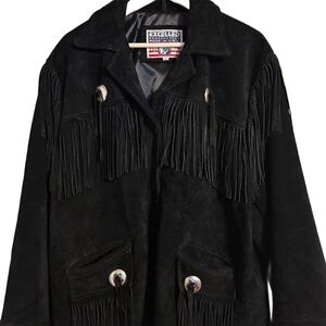 Vintage Excelled Leather’s USA Made Suede Fringe Jacket w/ Conchos. Looks New XL